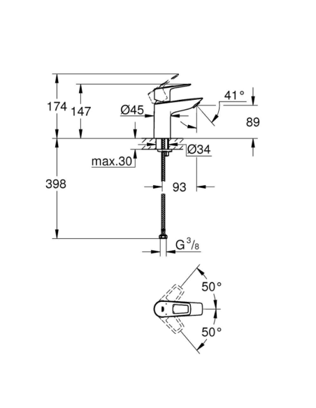 Medidas grifo de lavabo Bauloop GROHE
